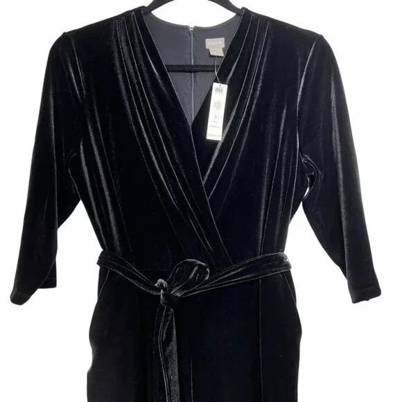 NEW Chico's Womens Black Wide Leg Waist Tie Elegant Velvet Jumpsuit Size 3 US 16 - Picture 3 of 16